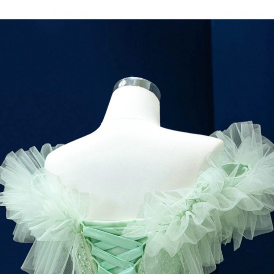 Ruffled Quinceanera Dress Sage Green Evening Dress for Women Long Sweet 15 16 Dresses