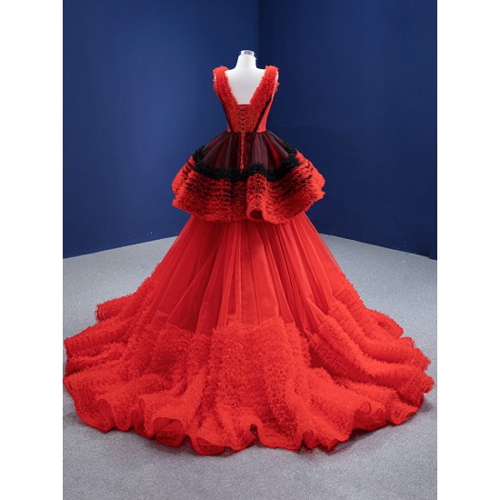 Ruffled Red Evening Dresses 2024 V Neck Mermaid Long Prom Arabic Formal Party Gowns