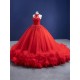 Ruffled Red Evening Dresses for Women Party 2024 Lace Rhinestone Sleeveless Satin Arabic Formal Prom Gowns