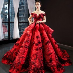 Ruffled Red Quinceanera Dress Off Shoulder Vestidos De 15 Anos 3D Flowers Sweet 15 16 Dresses Robe De Soriee