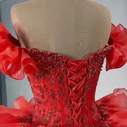 Ruffled Red Quinceanera Dresses Cape Sleeve Princess Dresses Sweetheart Neck Custom Made Prom Gowns