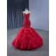 Ruffled Red Women Prom Gowns Spaghetti Strap Backless Formal Party Dress Occasion Evening Dress Customized