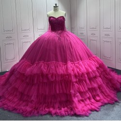 Ruffled Sweetheart Hot Pink Quinceanera Dress 2024 Spaghetti Straps Party Sweet 16 Ball Gown Graduation Prom Gowns