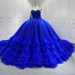 Ruffled Sweetheart Princess Blue Quinceanera Dresses 2024 Spaghetti Strap Ball Gown Girls Party Dress