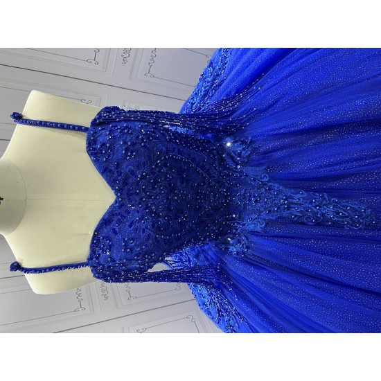 Ruffled Sweetheart Princess Blue Quinceanera Dresses 2024 Spaghetti Strap Ball Gown Girls Party Dress