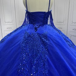 Ruffled Sweetheart Princess Blue Quinceanera Dresses 2024 Spaghetti Strap Ball Gown Girls Party Dress