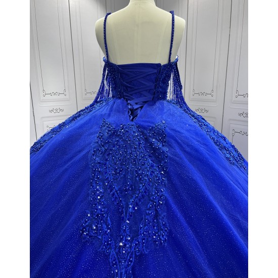 Ruffled Sweetheart Princess Blue Quinceanera Dresses 2024 Spaghetti Strap Ball Gown Girls Party Dress