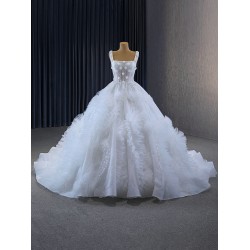 Ruffled Wedding Dress Ball Gown 2024 Square Collar Backless Bridal Gowns Custom Made Vestido De Novia