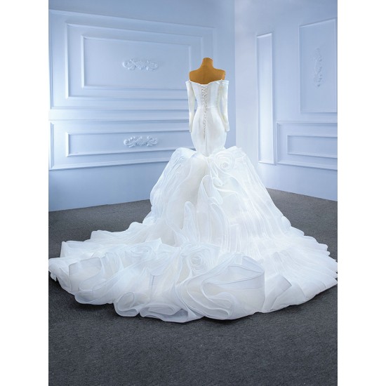 Ruffled Wedding Dress Long Sleeve Bridal Dresses 2024 Chinese Factory Online Shop Bridal Gowns