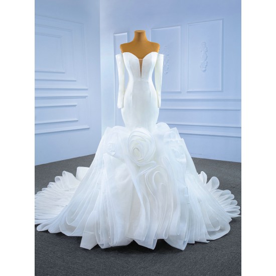 Ruffled Wedding Dress Long Sleeve Bridal Dresses 2024 Chinese Factory Online Shop Bridal Gowns