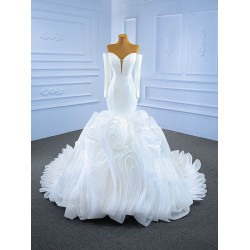 Ruffled Wedding Dress Long Sleeve Bridal Dresses 2024 Chinese Factory Online Shop Bridal Gowns