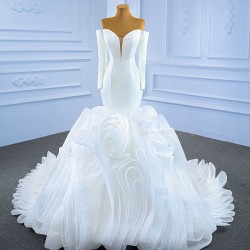 Ruffled Wedding Dress Long Sleeve Bridal Dresses 2024 Chinese Factory Online Shop Bridal Gowns