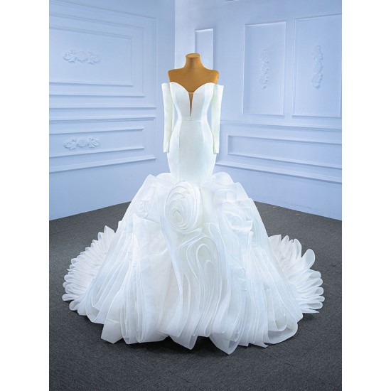 Ruffled Wedding Dress Long Sleeve Bridal Dresses 2024 Chinese Factory Online Shop Bridal Gowns