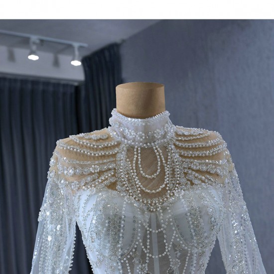 Ruffled Wedding Dress Long Sleeve Bride Gown Beading Crystal Princess Bride Gown Vestido De Noiva