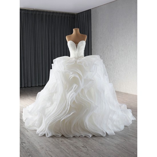 Ruffled Wedding Dress Sleeveless Bridal Growns V Neck Princess Bride Gown Vestido De Noiva