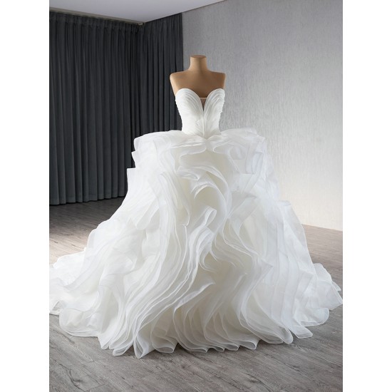 Ruffled Wedding Dress Sleeveless Bridal Growns V Neck Princess Bride Gown Vestido De Noiva