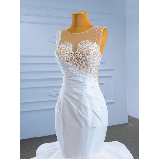 Ruffled Wedding Dress Sleeveless Wedding Gown Lace Appliques Backless Lace Up Robe De Mariee