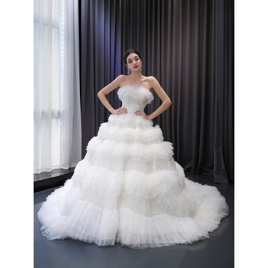 Ruffled Wedding Dresses Sleeveless Bridal Gowns Sleeveless Sequin Dresses 2024