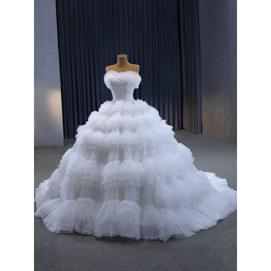 Ruffled Wedding Dresses Sleeveless Bridal Gowns Sleeveless Sequin Dresses 2024