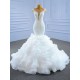 Ruffled White Mermaid Wedding Dress Elegant Cape Sleeve Backless Bridal Gowns