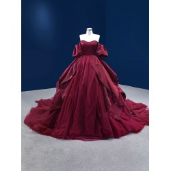 Satin Burgundy Quinceanera Dress 2024 Off Shoulder Sweet 15 16 Dresses Party Gown Prom Cocktail Gown