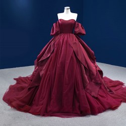 Satin Burgundy Quinceanera Dress 2024 Off Shoulder Sweet 15 16 Dresses Party Gown Prom Cocktail Gown