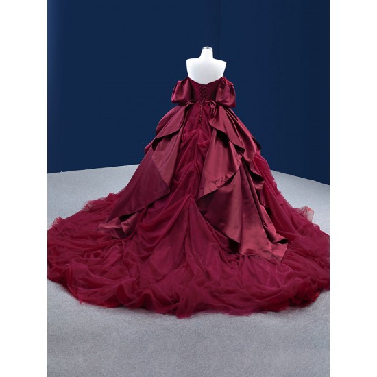 Satin Burgundy Quinceanera Dress 2024 Off Shoulder Sweet 15 16 Dresses Party Gown Prom Cocktail Gown