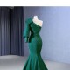 Satin Green Women Prom Dresses One Shoulder Evening Dress Floor Length Special Occasion Party Formal Gowns