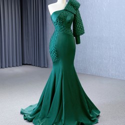 Satin Green Women Prom Dresses One Shoulder Evening Dress Floor Length Special Occasion Party Formal Gowns