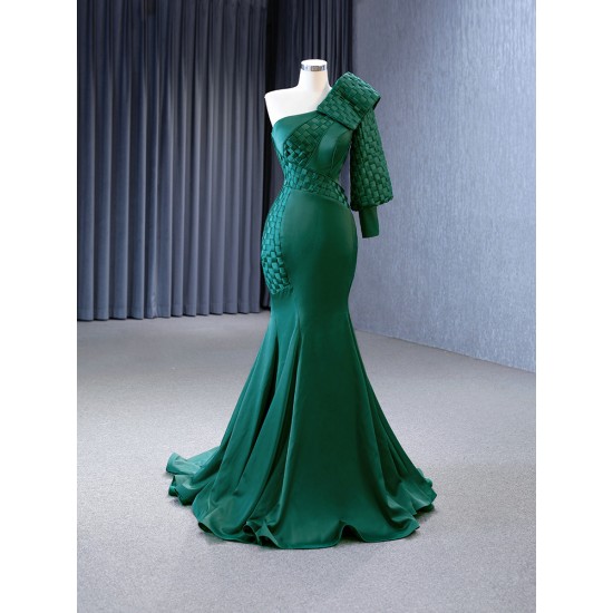 Satin Green Women Prom Dresses One Shoulder Evening Dress Floor Length Special Occasion Party Formal Gowns