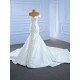 Satin Mermaid Wedding Dress Sexy Backless Lace Up Pearl Off Shoulder Bride Gown