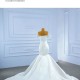 Satin Mermaid Wedding Dress Sexy Backless Lace Up Pearl Off Shoulder Bride Gown