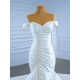 Satin Mermaid Wedding Dress Sexy Backless Lace Up Pearl Off Shoulder Bride Gown