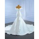 Satin Mermaid Wedding Dress Sexy Backless Lace Up Pearl Off Shoulder Bride Gown