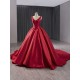 Satin Red Prom Dresses Pleated Sleeveless Women Formal Party Gowns V Neck Evening Dress