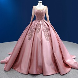 Scoop Neck Mauve Quinceanera Dress 2024 Long Sleeve Formal Occasion Dresses Front Panel Cocktail Dresses Vestidos De Baile