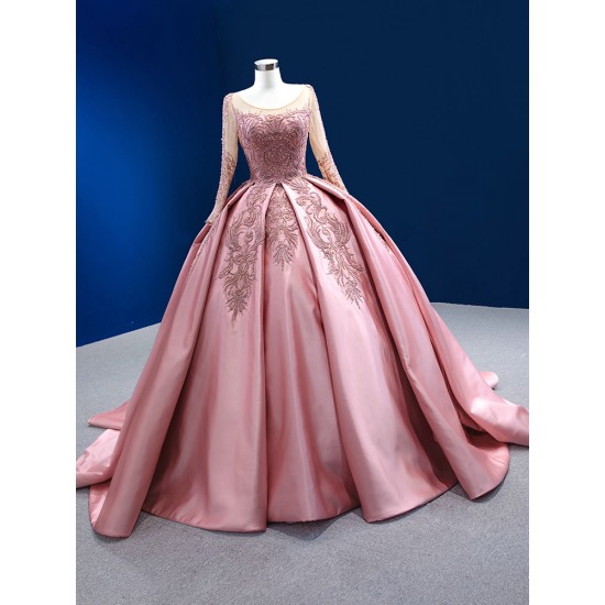 Scoop Neck Mauve Quinceanera Dress 2024 Long Sleeve Formal Occasion Dresses Front Panel Cocktail Dresses Vestidos De Baile