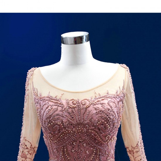 Scoop Neck Mauve Quinceanera Dress 2024 Long Sleeve Formal Occasion Dresses Front Panel Cocktail Dresses Vestidos De Baile