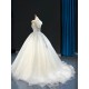 Scoop Neck Pearl Bride Dresses Ball Gown Wedding Dress Cape Sleeve Custom Bridal Gowns