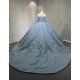 Sea Blue Quinceanera Gown Long Sleeve Vestidos De 15 Anos Custom Made Sweet 15 Gowns With Cape