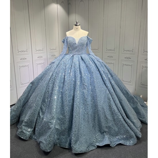 Sea Blue Quinceanera Gown Long Sleeve Vestidos De 15 Anos Custom Made Sweet 15 Gowns With Cape