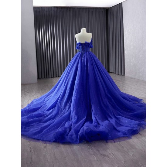 Sequin Blue Evening Dresses Off Shoulder Dubai Black Ball Gown Elegant Arabic Formal Prom Gowns 2024 For Women Party Dress