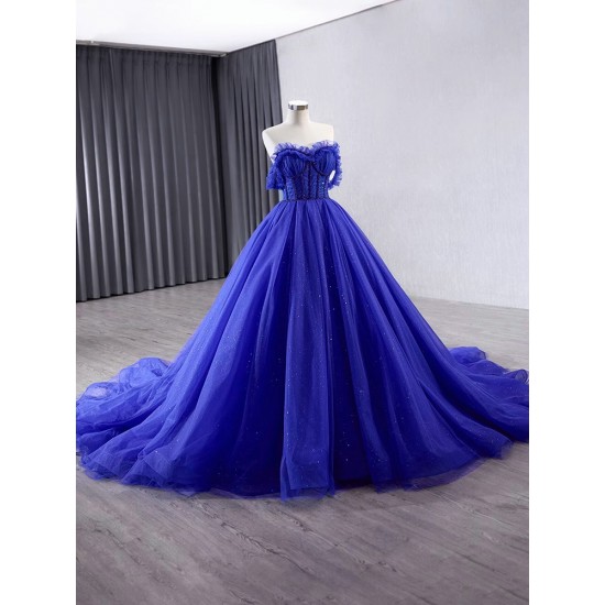 Sequin Blue Evening Dresses Off Shoulder Dubai Black Ball Gown Elegant Arabic Formal Prom Gowns 2024 For Women Party Dress