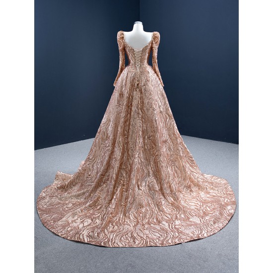 Sequin Rose Gold Formal Prom Dresses Long Sleeve Two In One Women Party Gowns Evening Dress 2024