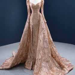 Sequin Rose Gold Formal Prom Dresses Long Sleeve Two In One Women Party Gowns Evening Dress 2024