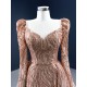 Sequin Rose Gold Formal Prom Dresses Long Sleeve Two In One Women Party Gowns Evening Dress 2024