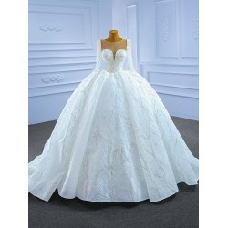 Sequin White Wedding Dresses Ball Gown Wedding Gown Long Sleeve Backless Lace Up Bridal Dress 2024