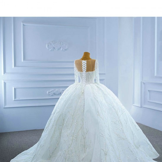 Sequin White Wedding Dresses Ball Gown Wedding Gown Long Sleeve Backless Lace Up Bridal Dress 2024