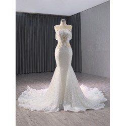 Sequin Mermaid White Wedding Dress For Woman Scoop Neck Bride Gown Backless Sleeveless Black Girl Women Dress