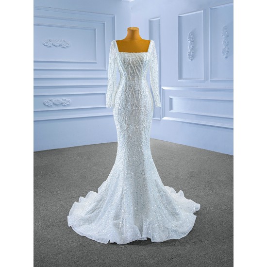 Sexy Women Wedding Dress Long Sleeve Square Collar Mermaid Gown Two In One Bridal Gowns 2024